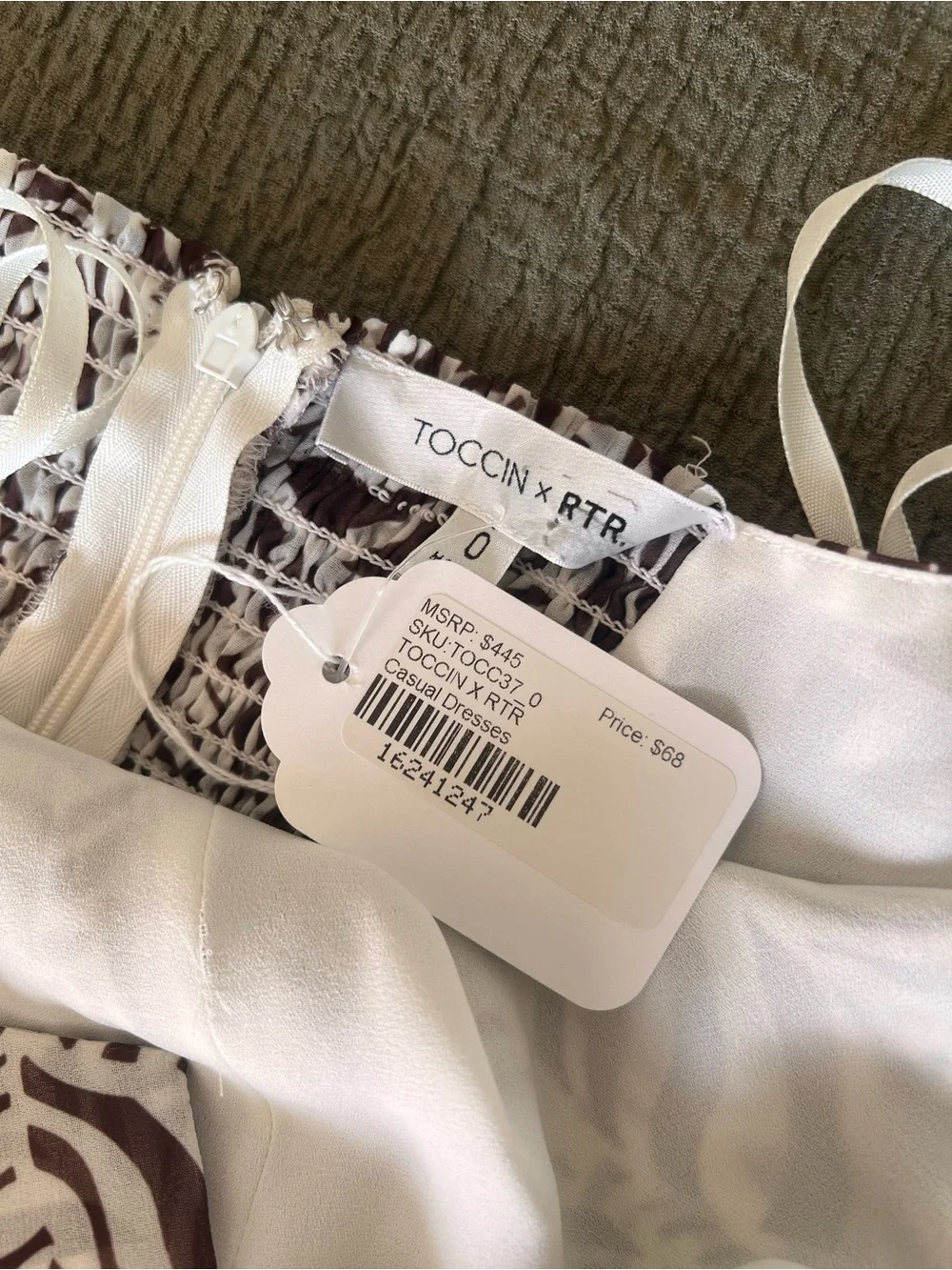 Toccin Halter Sarong Dress Leaves Pattern Brown and White - Size 0